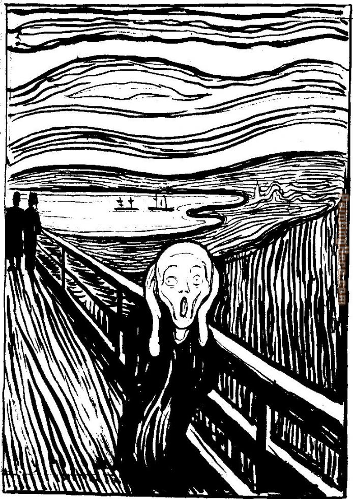 the Scream white and black painting - Edvard Munch the Scream white and black art painting
